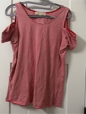 Michael Kors Cold Shoulder Top Shirt Red And White Stripe Women's Size M